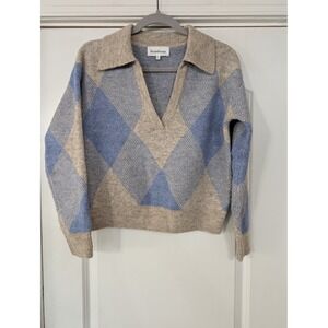 Heartloom Chriselle Sweater In Oat women's‎ XS argyle crop collared